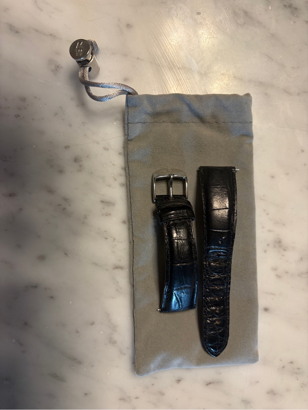 Michele Black Croc-Embossed Leather Watch Strap